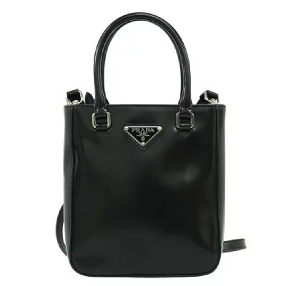 Prada Brushed Leather Tote Pouch 2Way Shoulder Bag Black